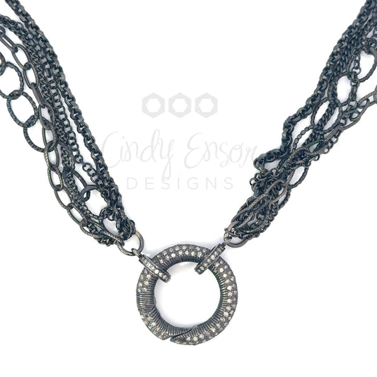 Multi Chain Necklace with Pave Diamond Circle Bail
