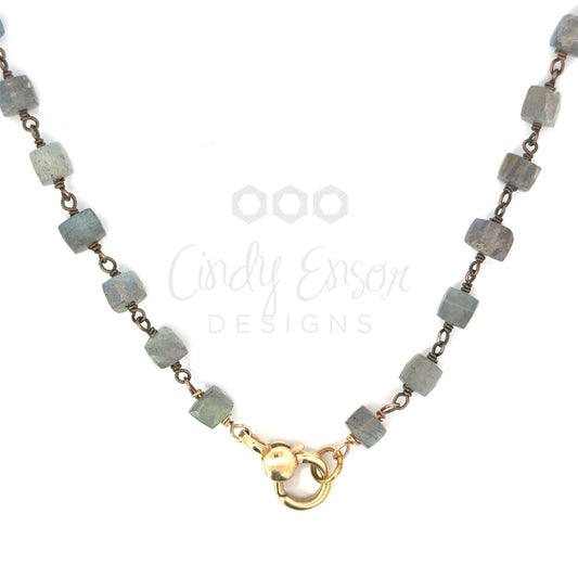 Gold Plated Cubed Labradorite Necklace with 14k Yellow Gold Lobster