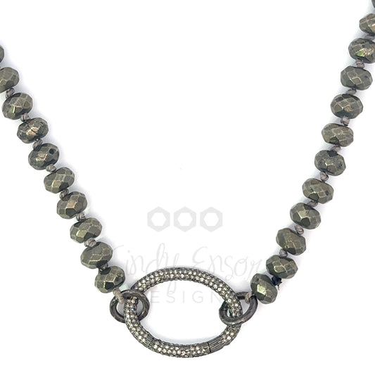 Hand Knotted Pyrite Necklace with Oval Pave Diamond Bail