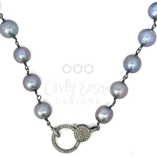 Wire Wrapped Tahitian Pearl Necklace with Pave Diamond Lobster