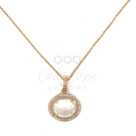 Moonstone Pendant Necklace with Diamond Halo