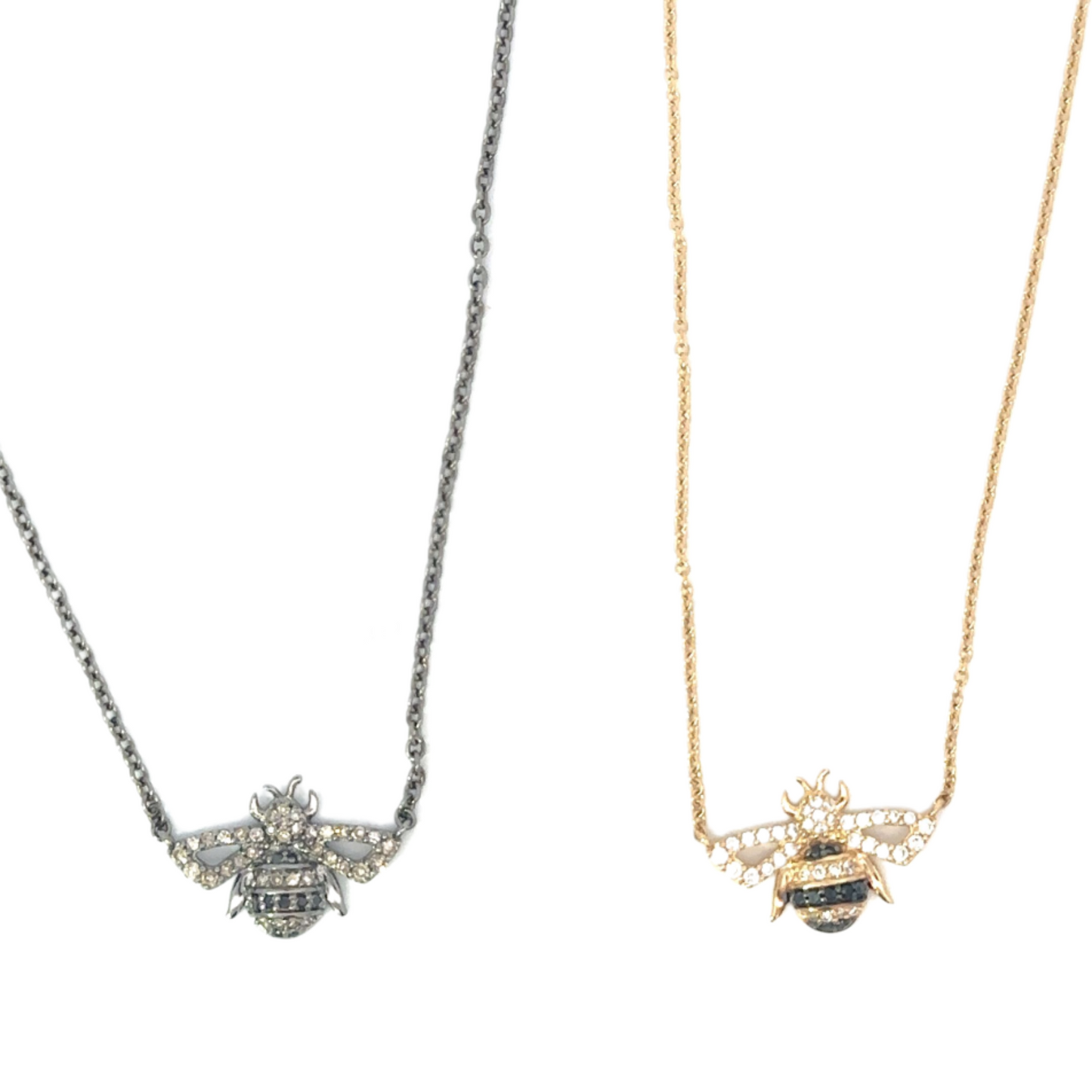 Black and White Pave Diamond Bee Necklace