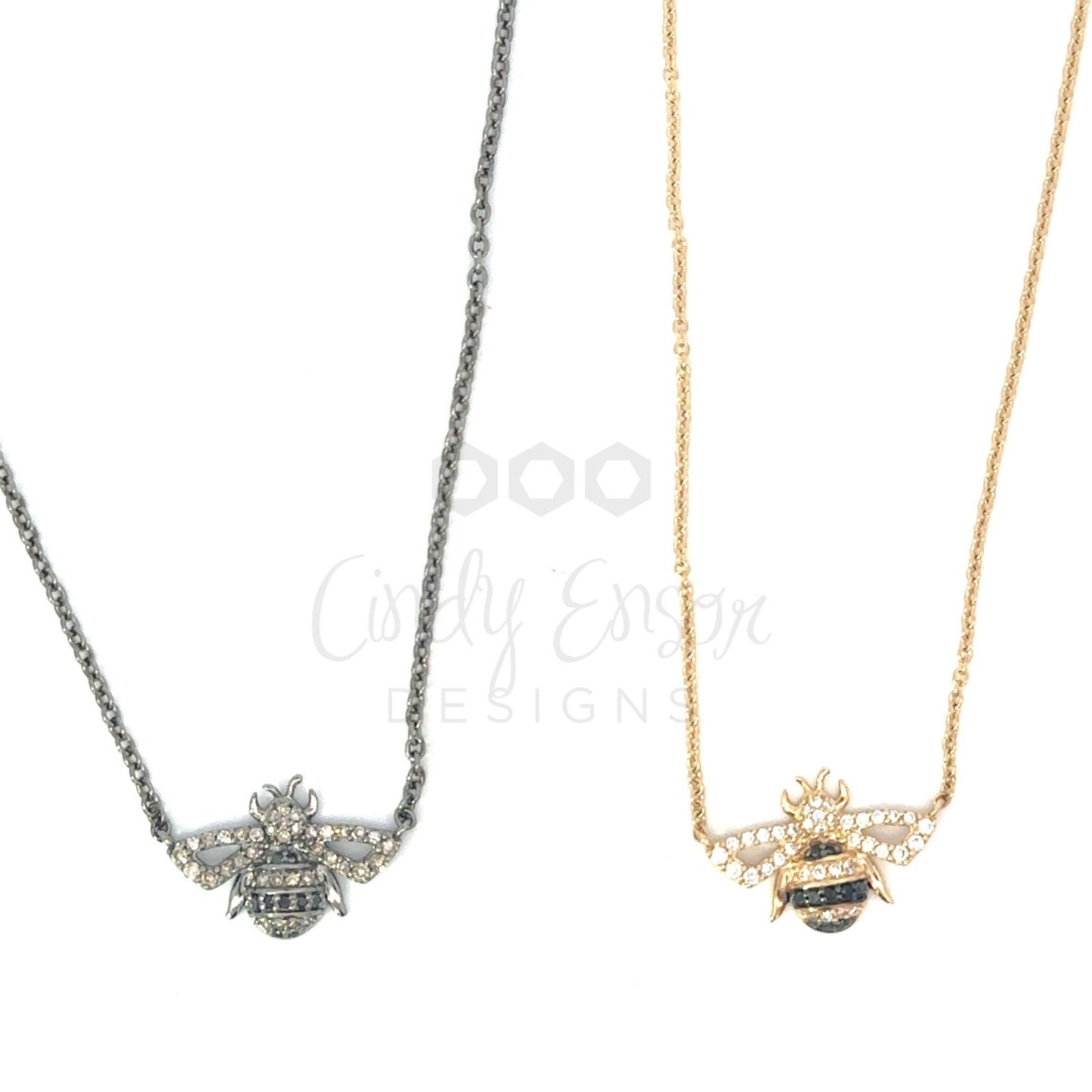 Black and White Pave Diamond Bee Necklace