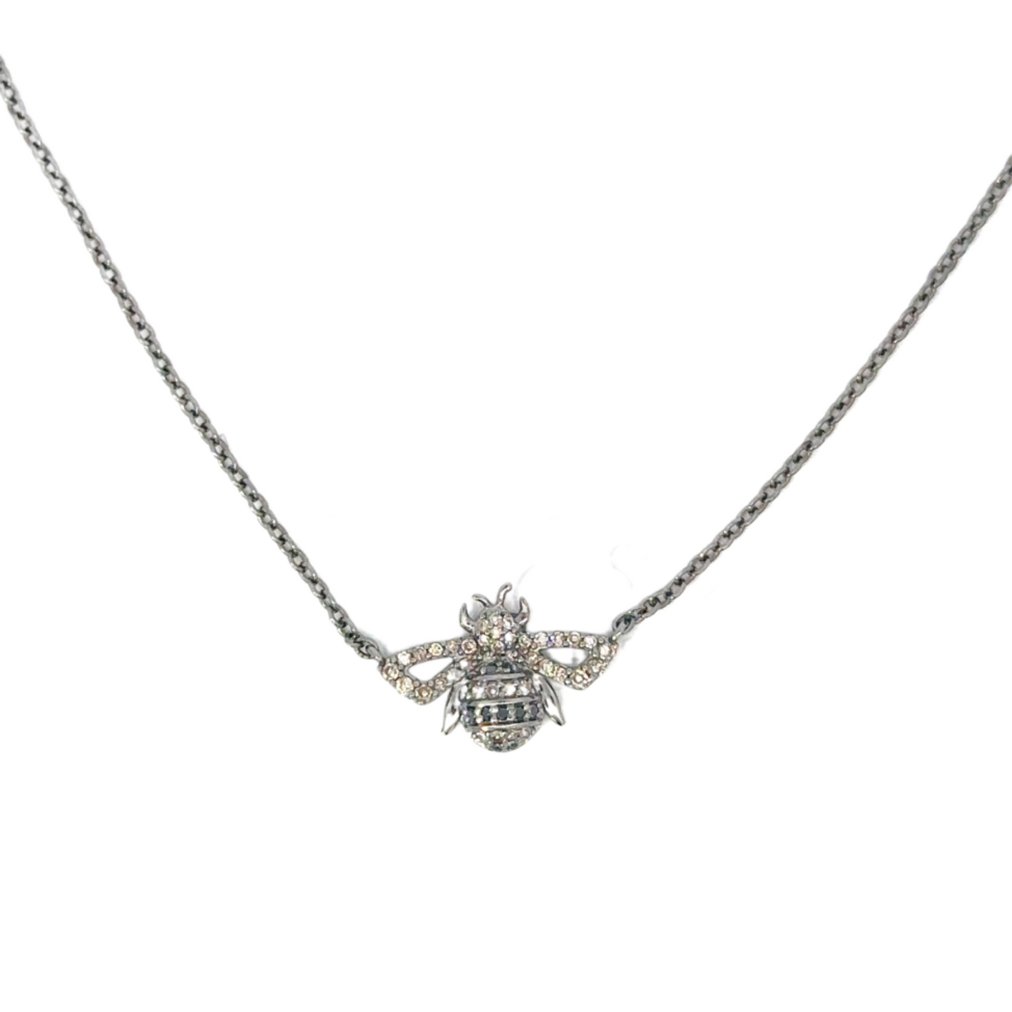 Black and White Pave Diamond Bee Necklace
