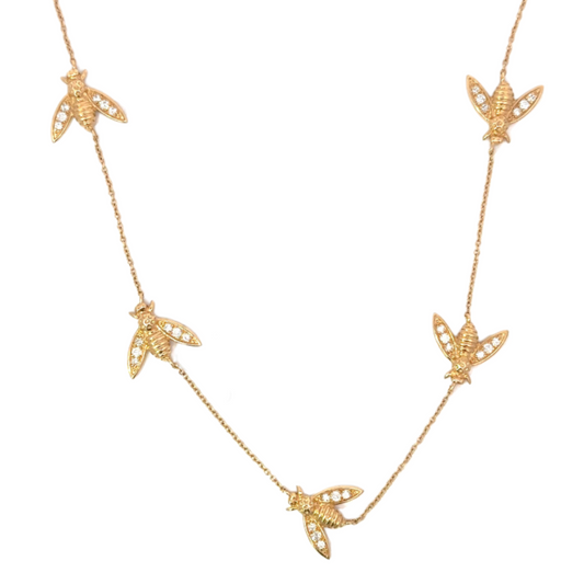 Five Station Pave Diamond Bee Necklace