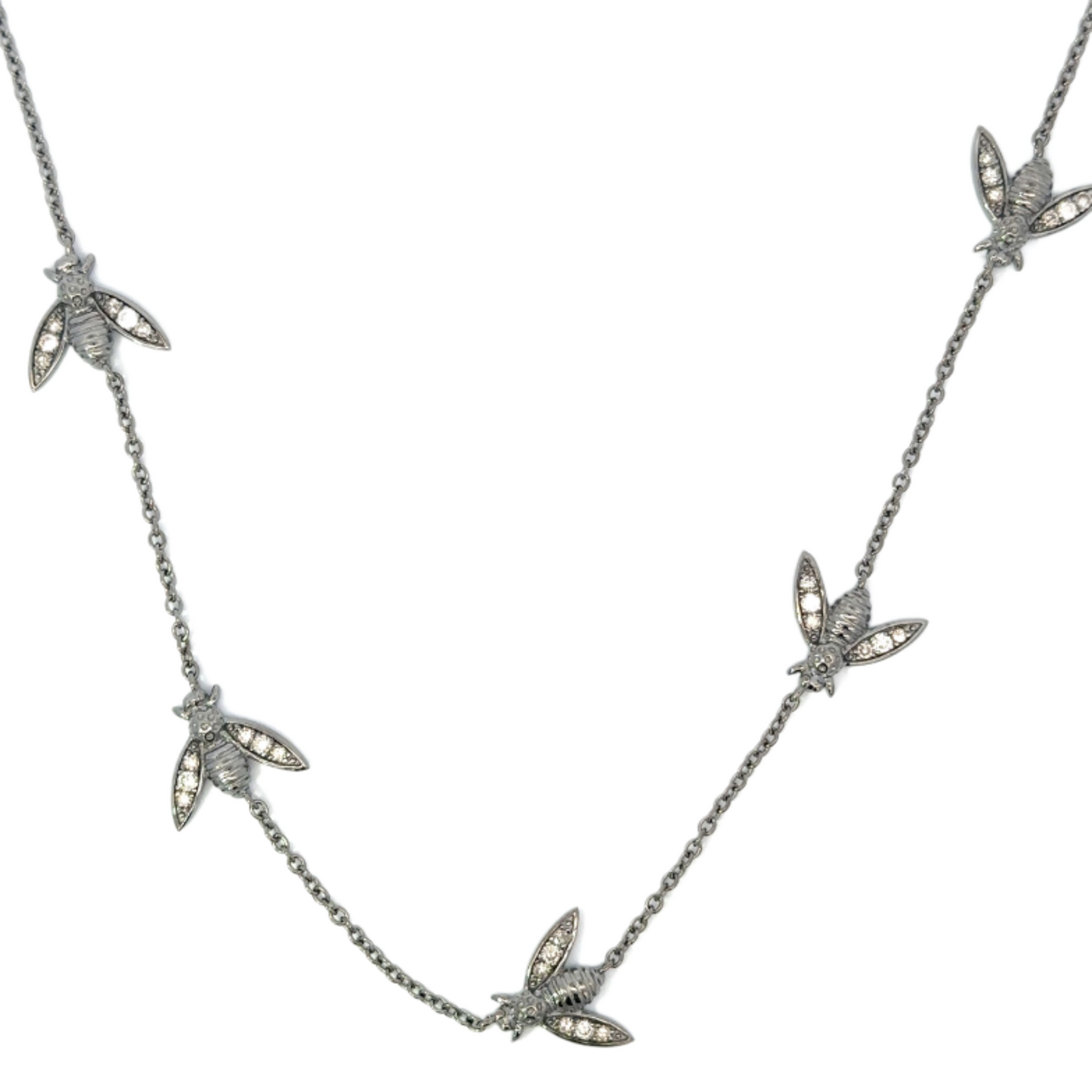 Five Station Pave Diamond Bee Necklace
