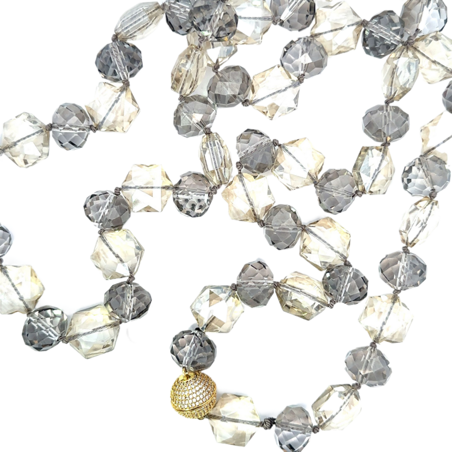 Hand Knotted Two Tone Crystal Necklace with Gold Plated Magnetic Closure