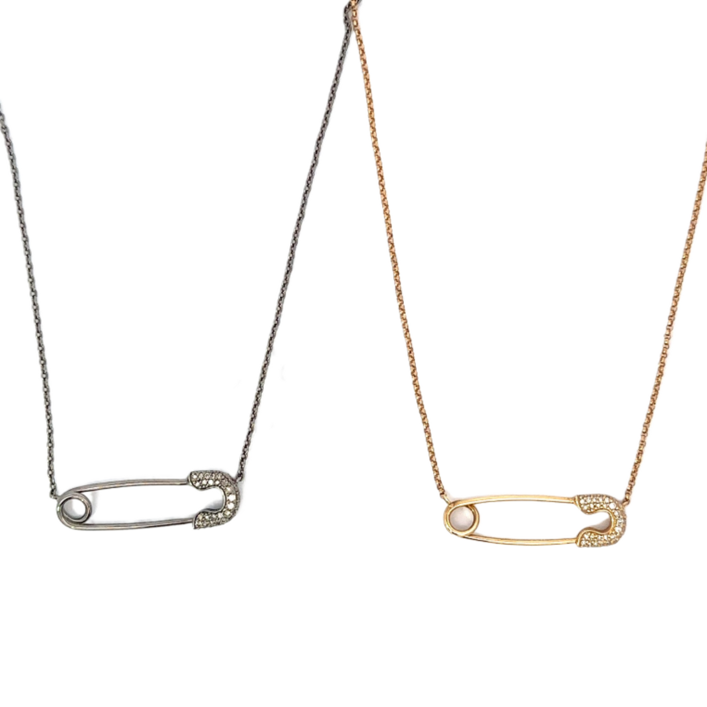 Pave Diamond Safety Pin Necklace
