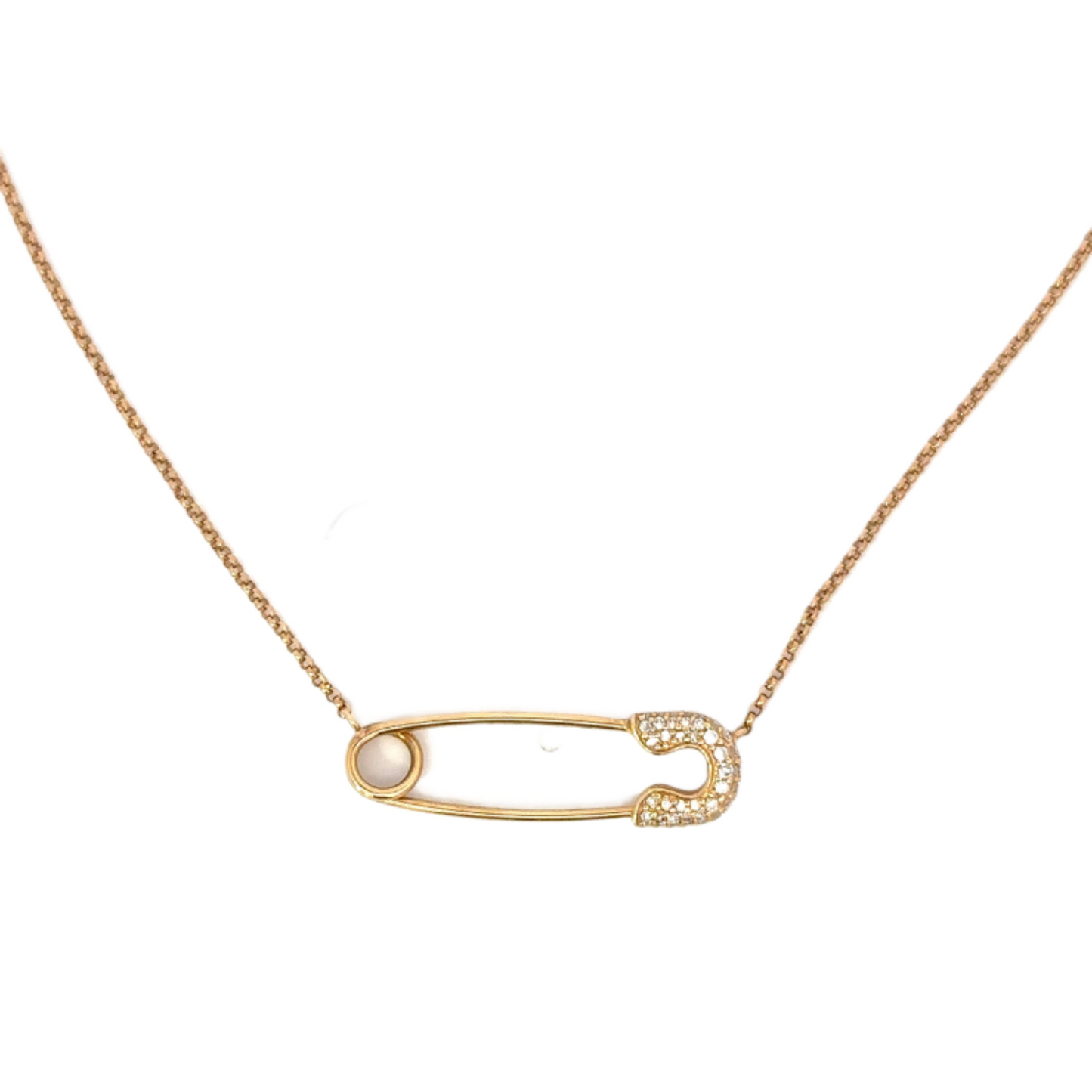 Pave Diamond Safety Pin Necklace