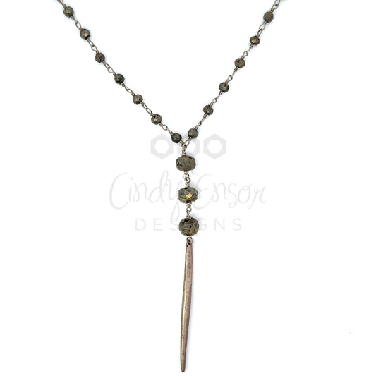 Triple Nugget Pyrite Y-Drop Necklace with Spike