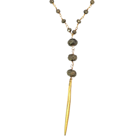 Triple Nugget Pyrite Y-Drop Necklace with Spike