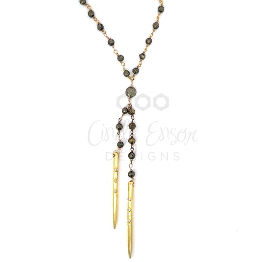 Pyrite Double Spike Y-Drop Necklace