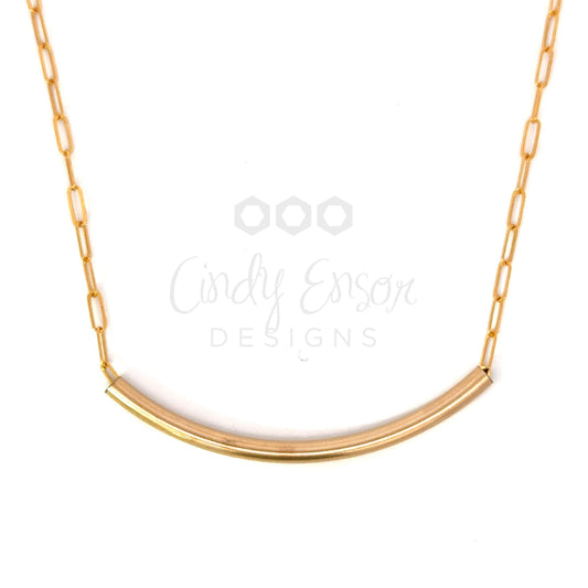 Gold Filled Curved Bar and Paper Clip Necklace