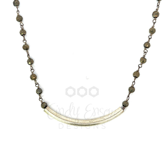 Wired Pyrite Bead and Bar Necklace