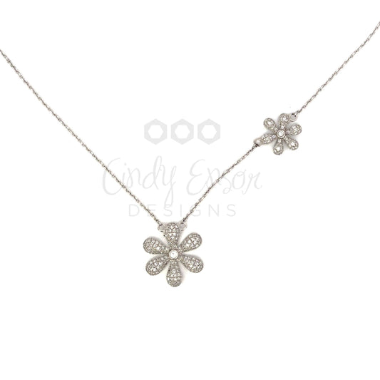 Pave Diamond Double Flower Necklace