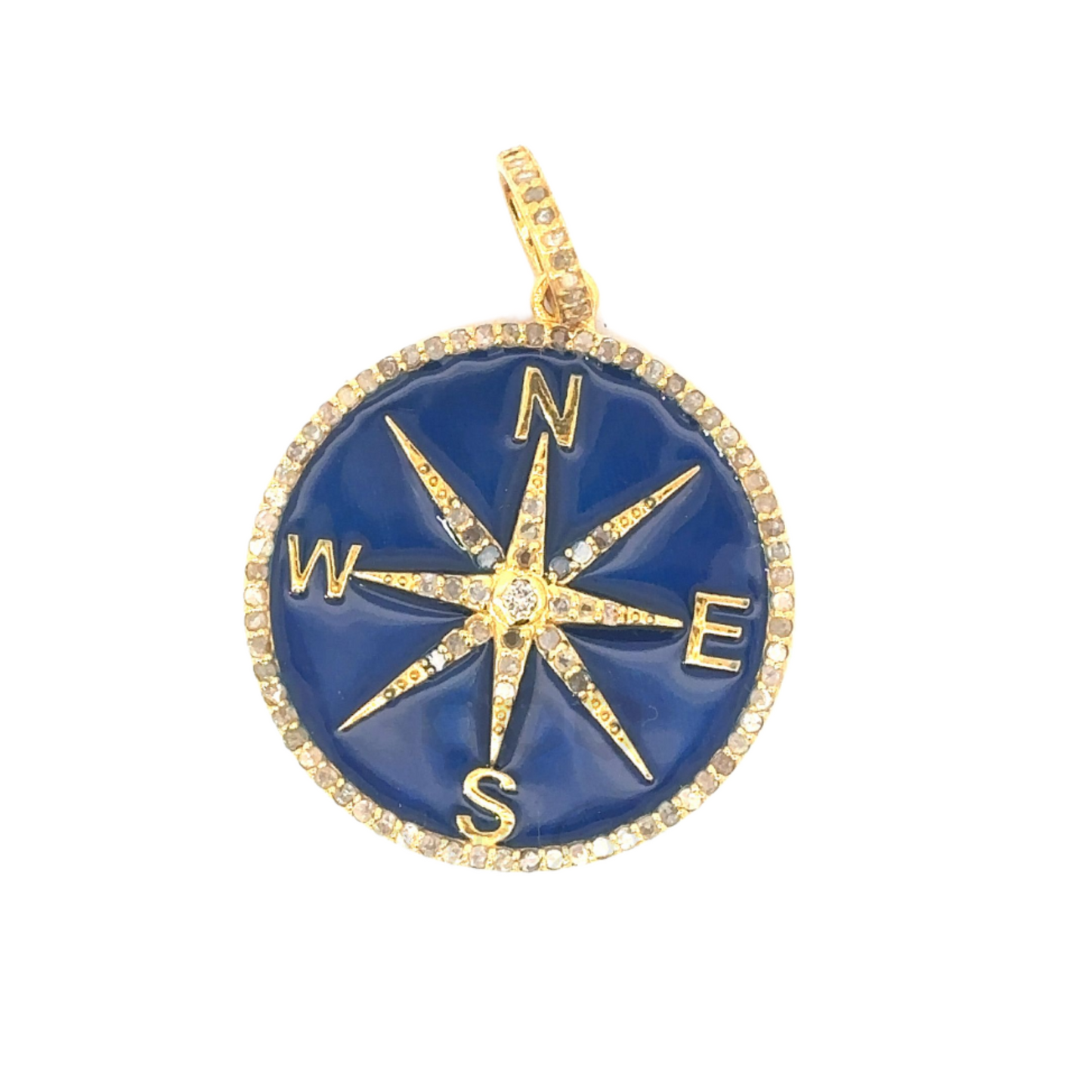 Enamel Compass Pendant with Pave Diamond Accents