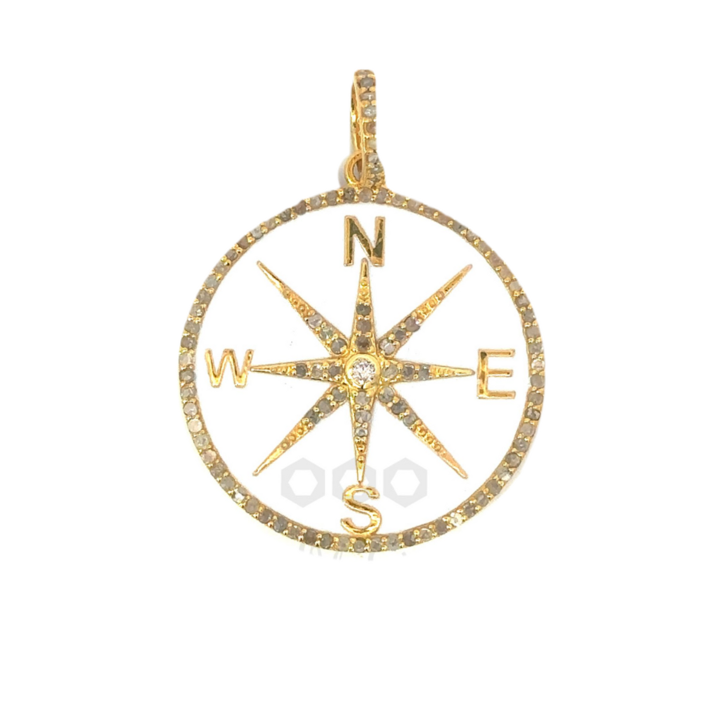 Enamel Compass Pendant with Pave Diamond Accents