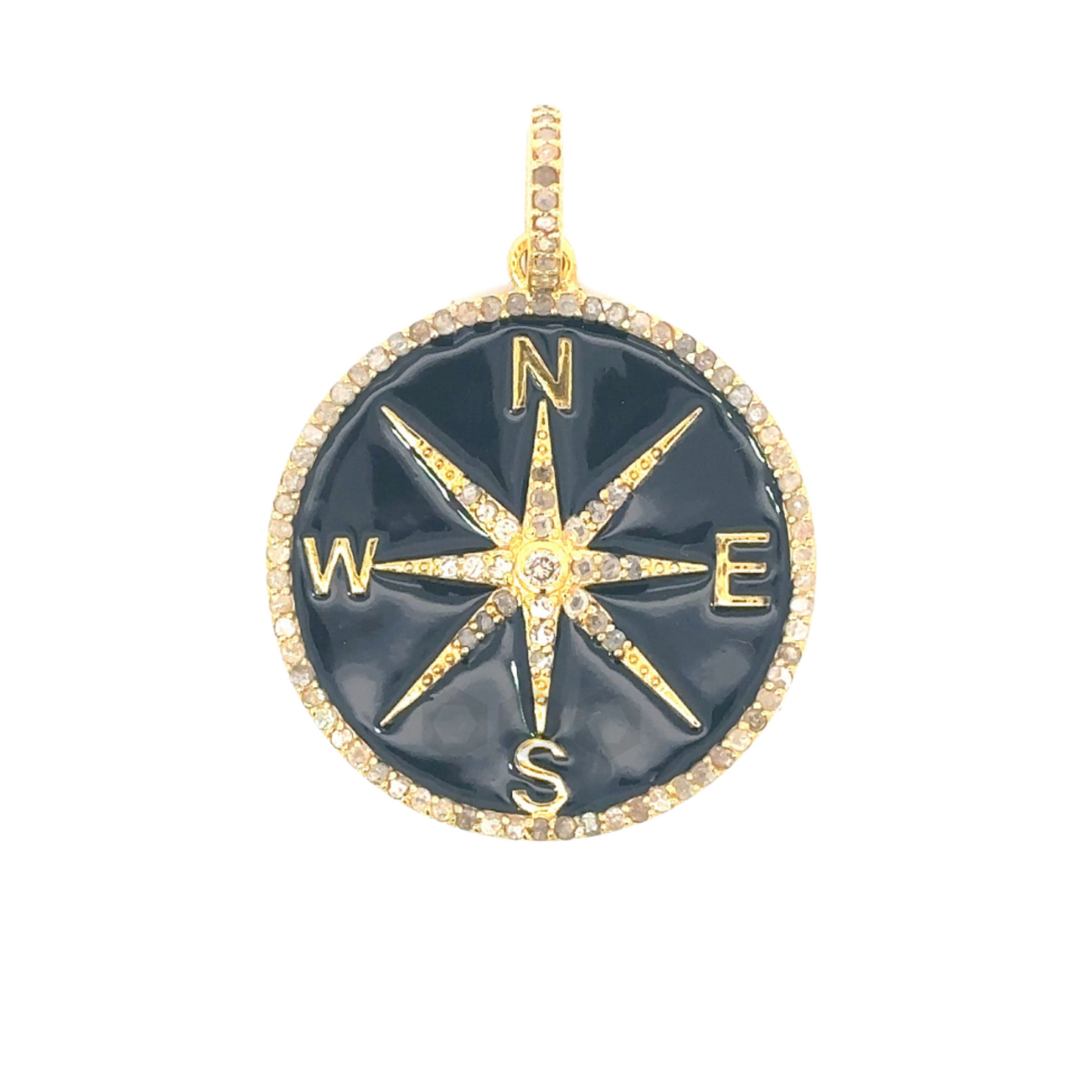 Enamel Compass Pendant with Pave Diamond Accents
