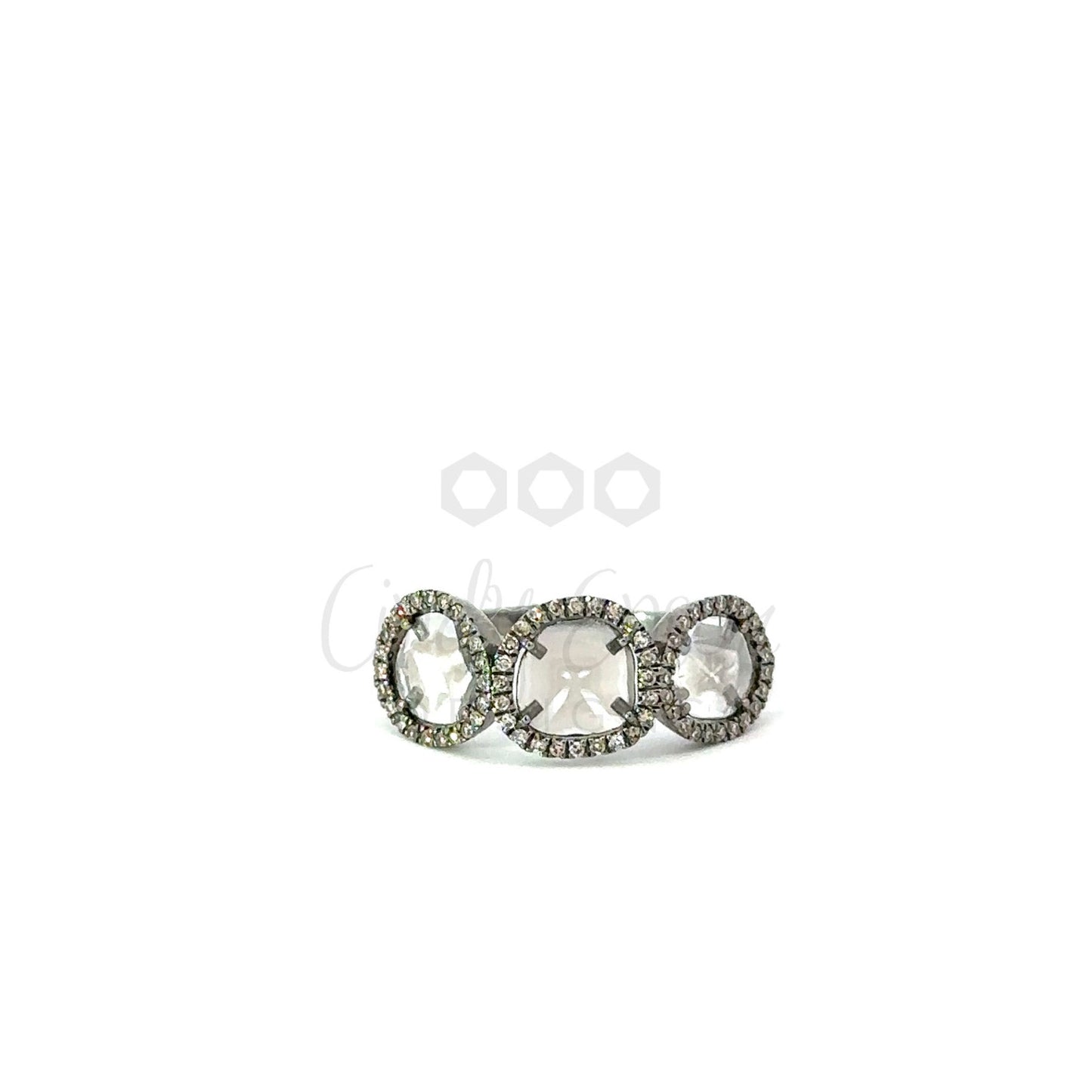 Triple Sliced Diamond Ring with Pave Border
