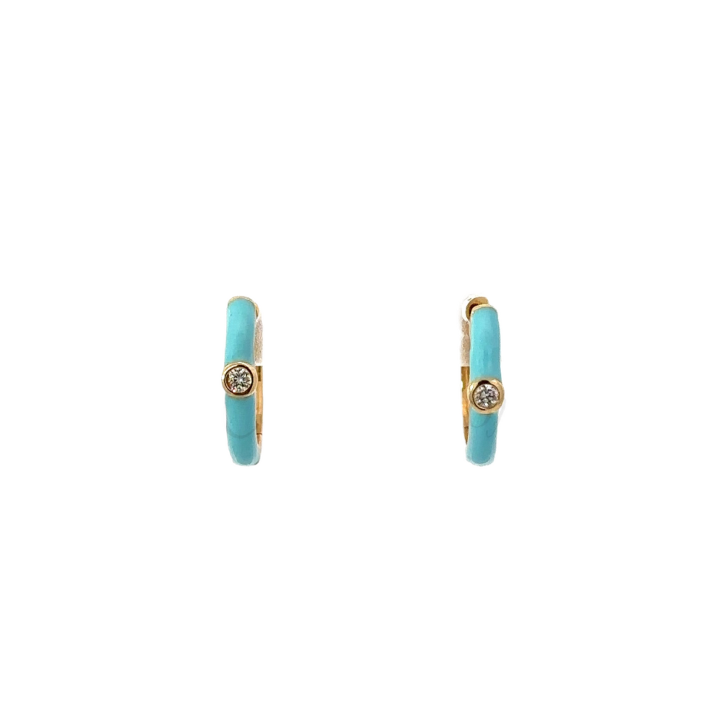 Enamel Huggie with Single Bezeled Diamond