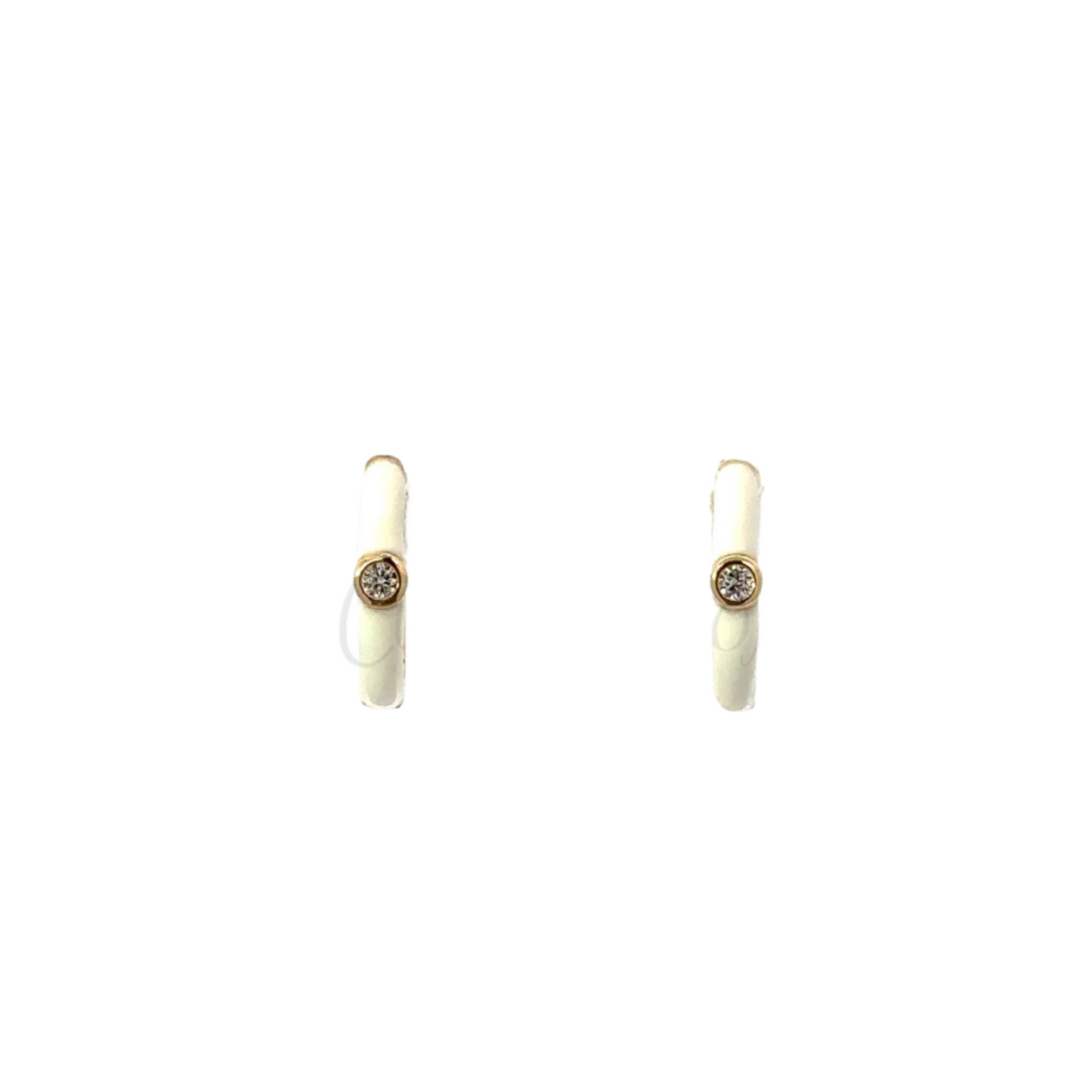 Enamel Huggie with Single Bezeled Diamond