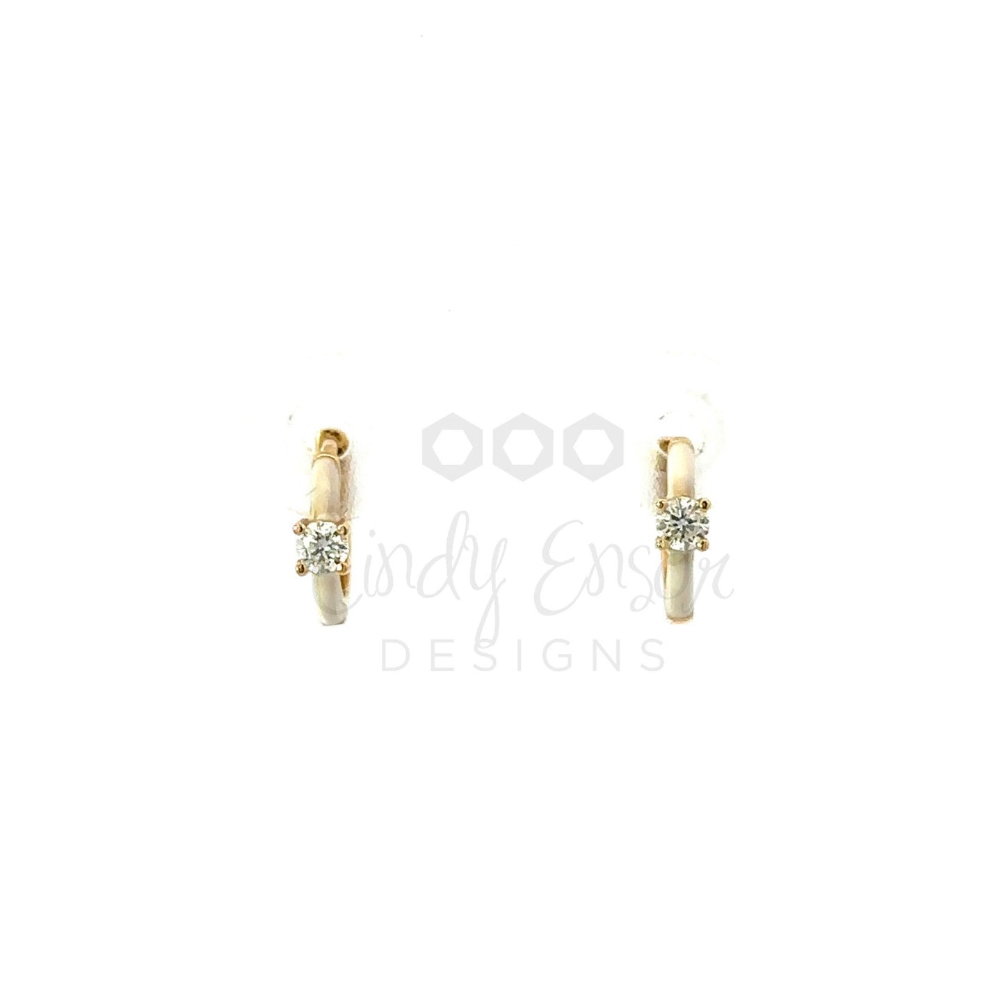 Yellow Gold White Enamel Huggie with Square Diamond Accent