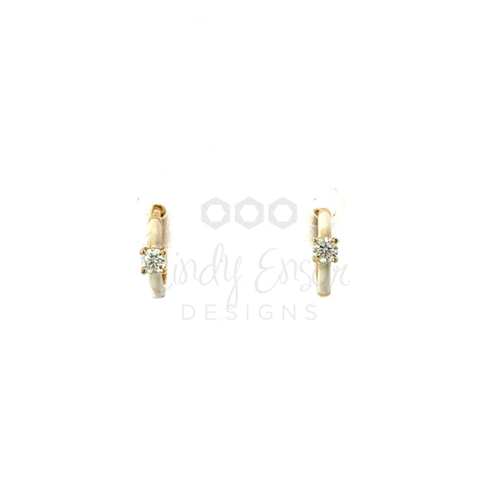 Yellow Gold White Enamel Huggie with Square Diamond Accent