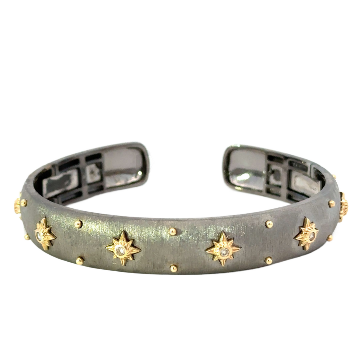 Brushed Sterling Cuff with Yellow Gold Diamond Accents