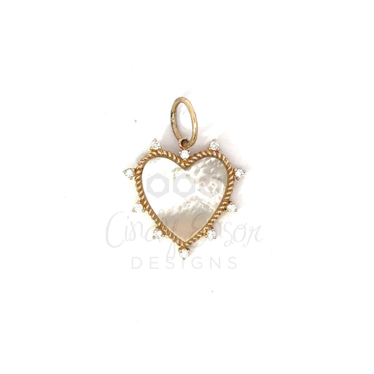 White Mother of Pearl Heart Pendant with Diamond Accents