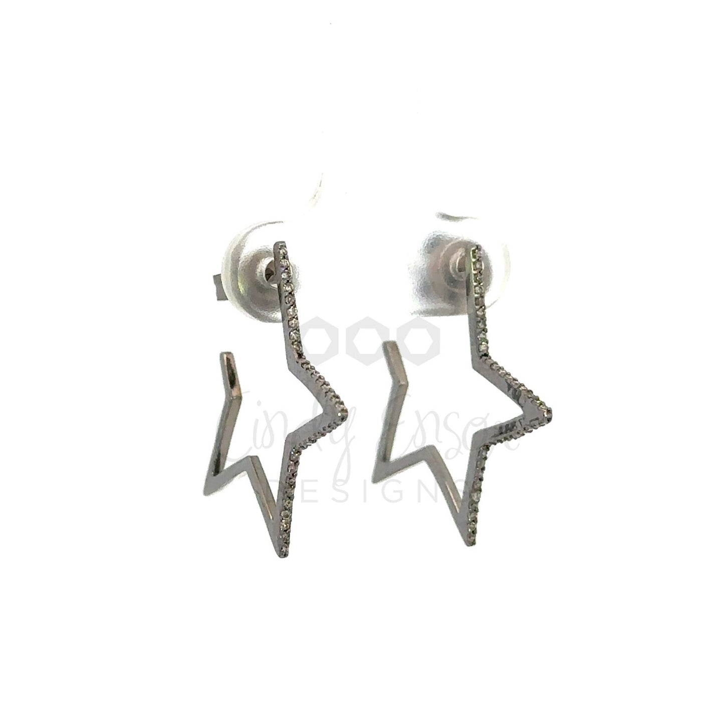 Pave Diamond Open Star Earrings