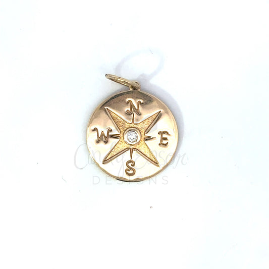 Bezeled Single Diamond Compass Pendant