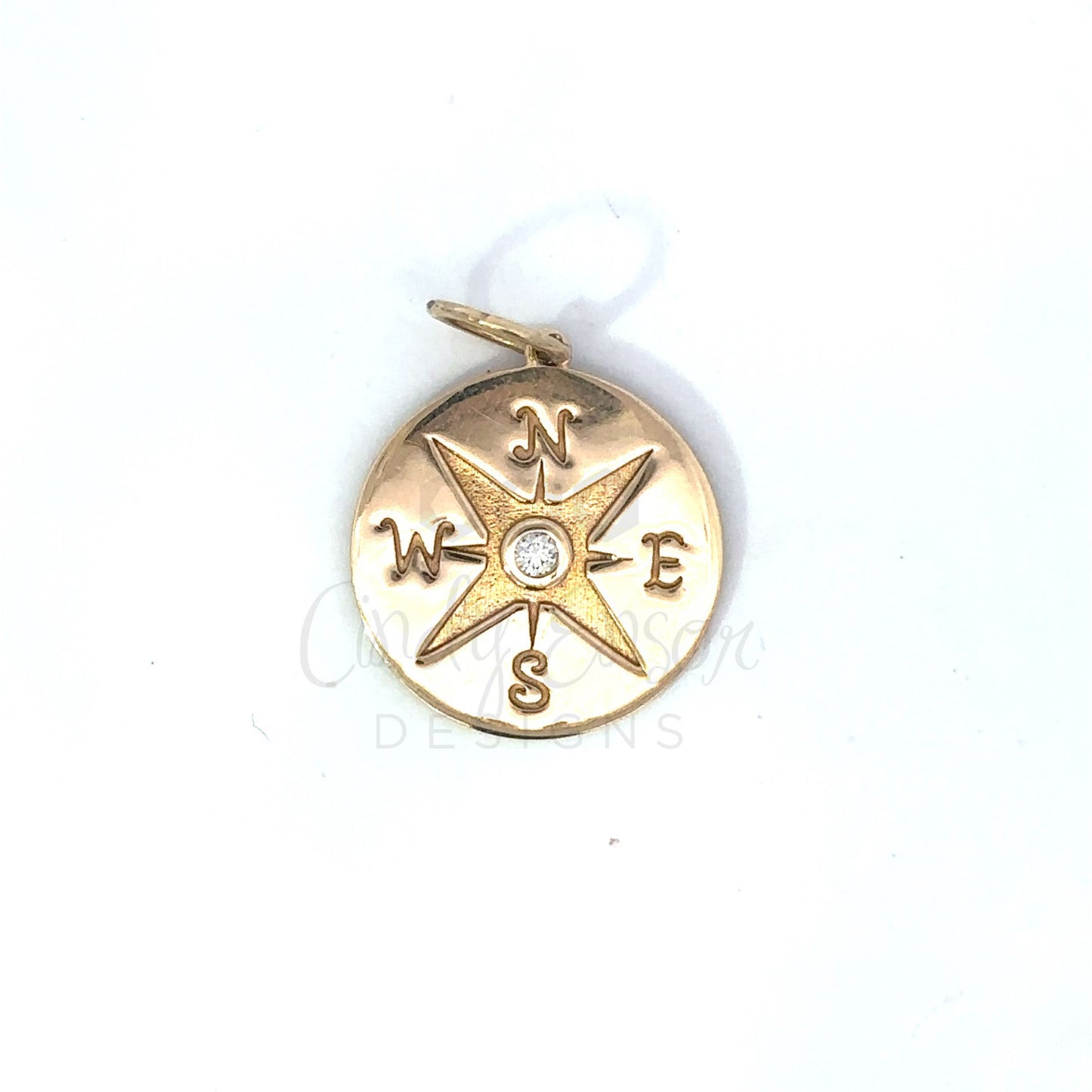 Bezeled Single Diamond Compass Pendant