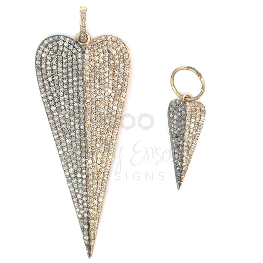 Mixed Metal Elongated Pave Diamond Heart Pendant