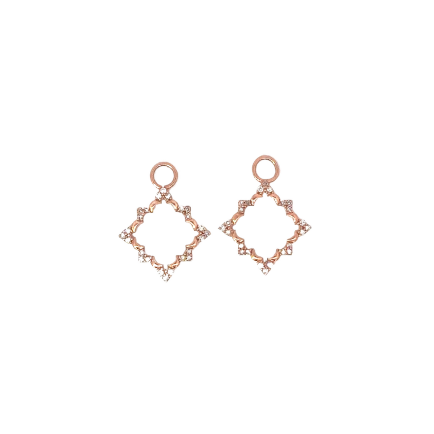 Open Diamond Shaped Earring Charm with Pave Diamond Accents