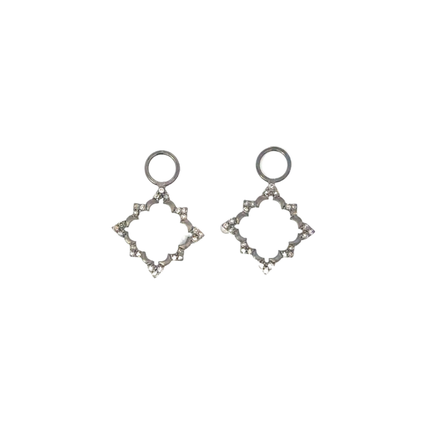 Open Diamond Shaped Earring Charm with Pave Diamond Accents