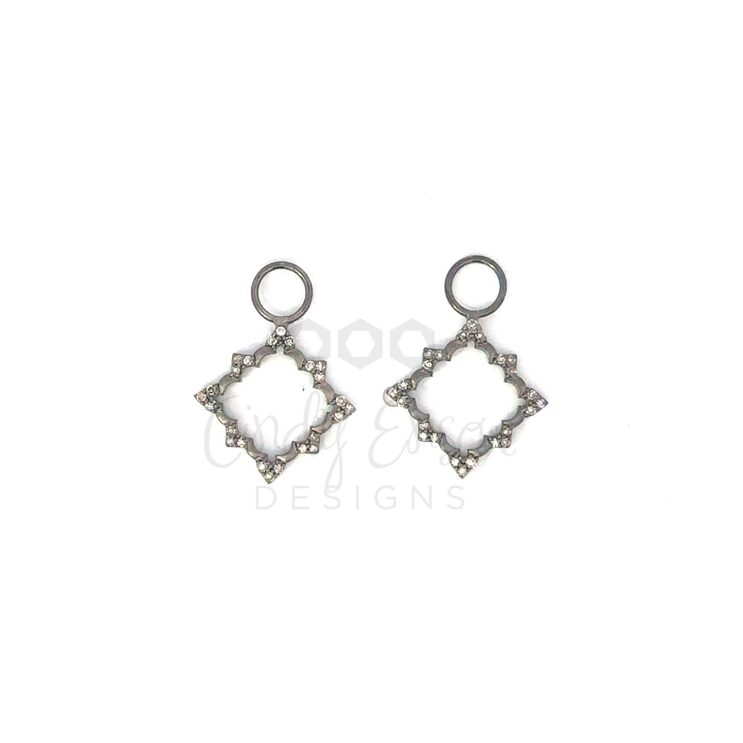 Open Diamond Shaped Earring Charm with Pave Diamond Accents