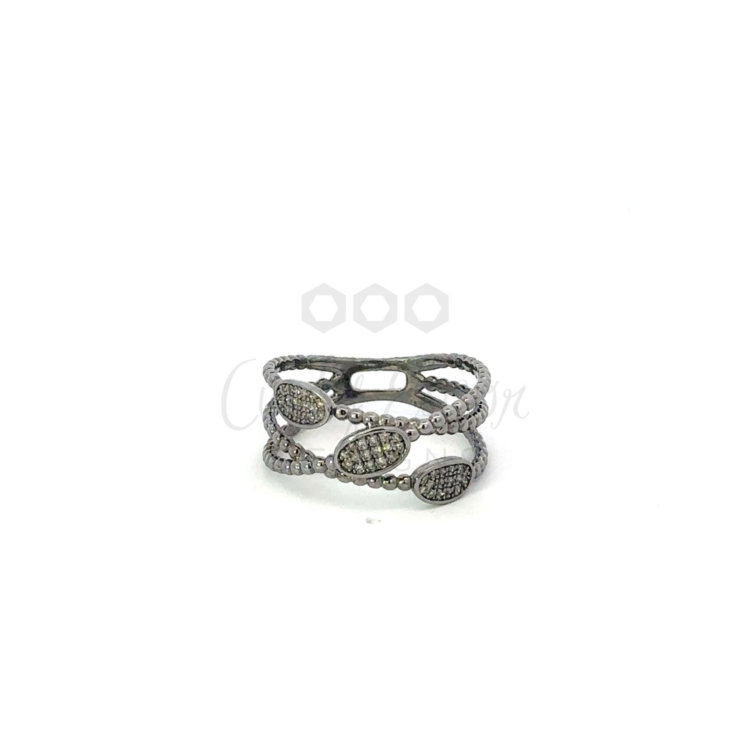Triple Pave Oval and 2mm Dot Ring