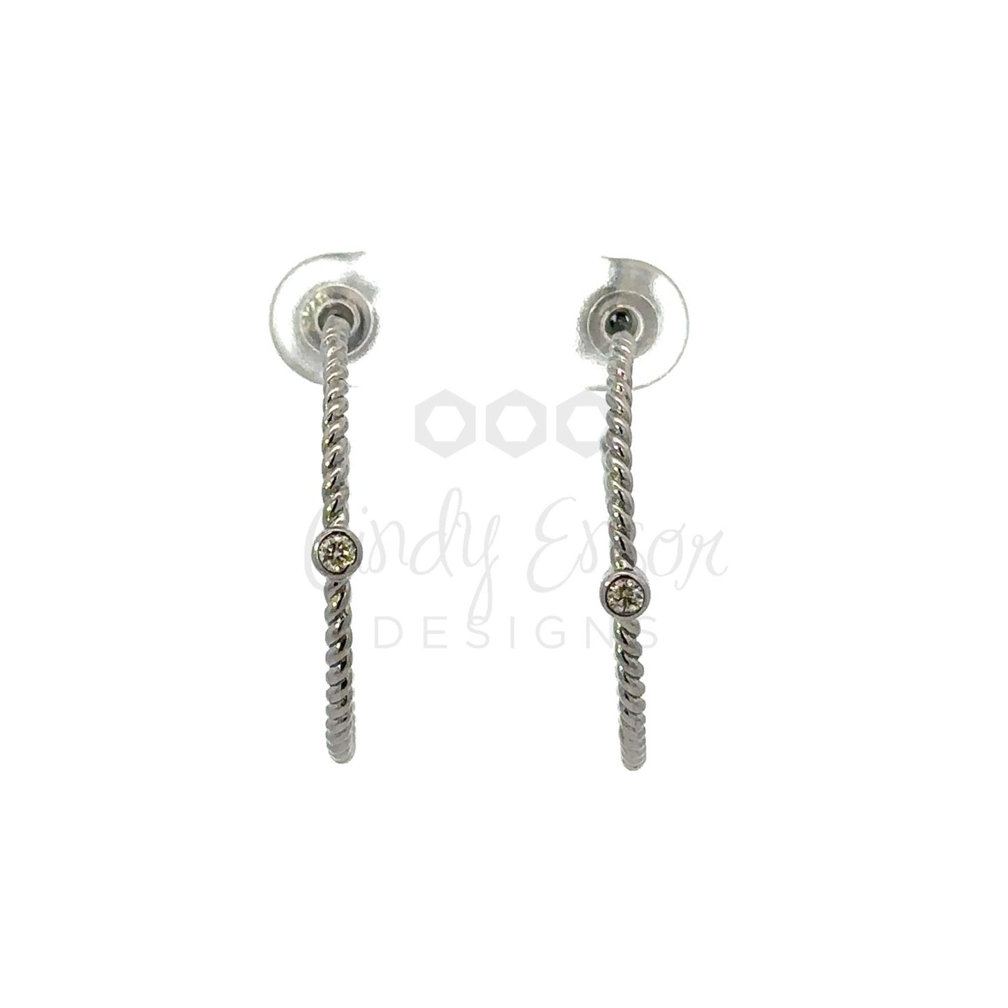 Bezeled Diamond Twist Hoop Earring
