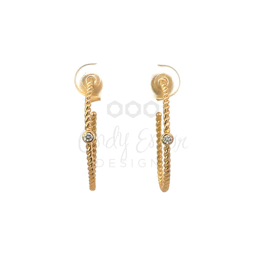 Bezeled Diamond Twist Hoop Earring