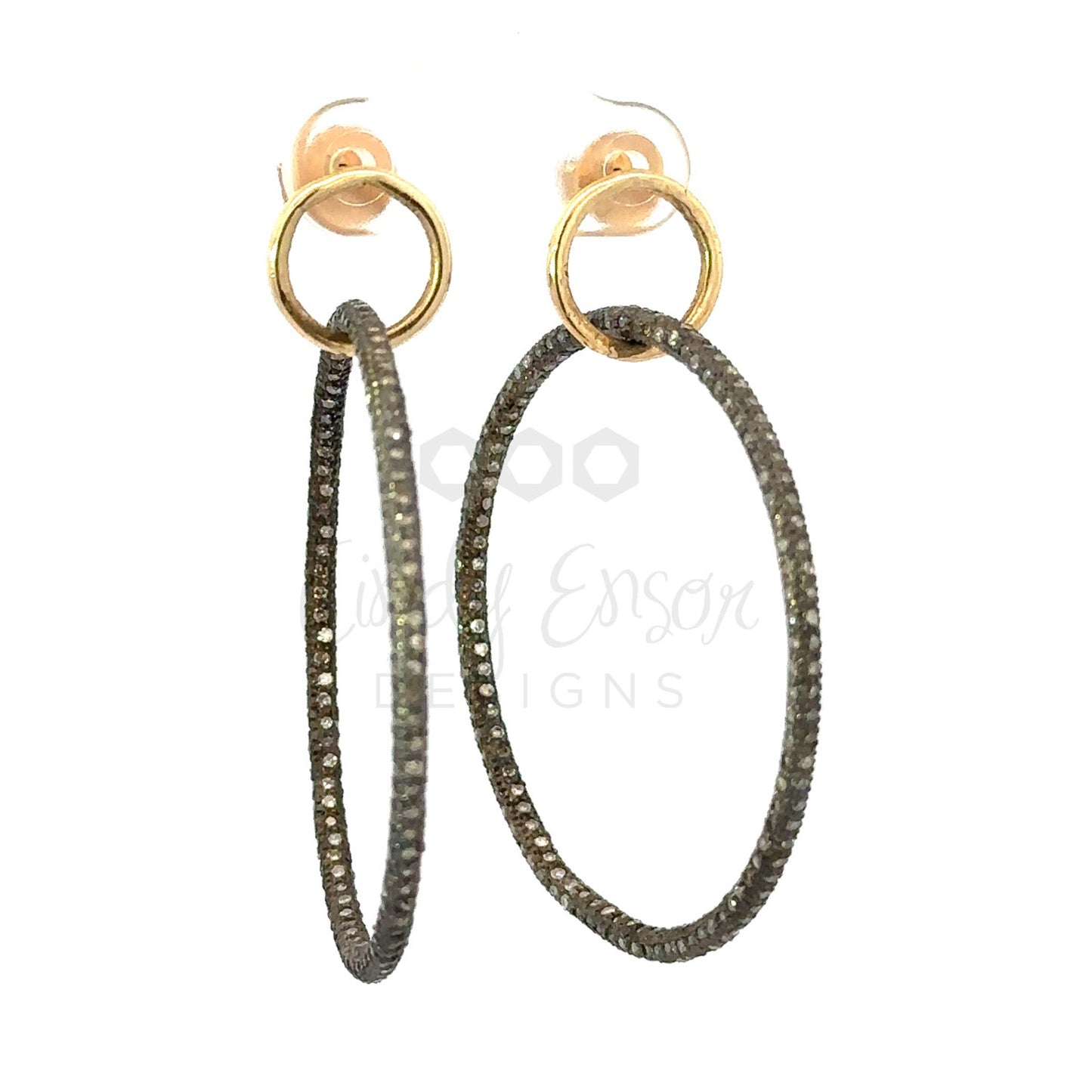 Mixed Metal Floating Pave Diamond Hoop Earring