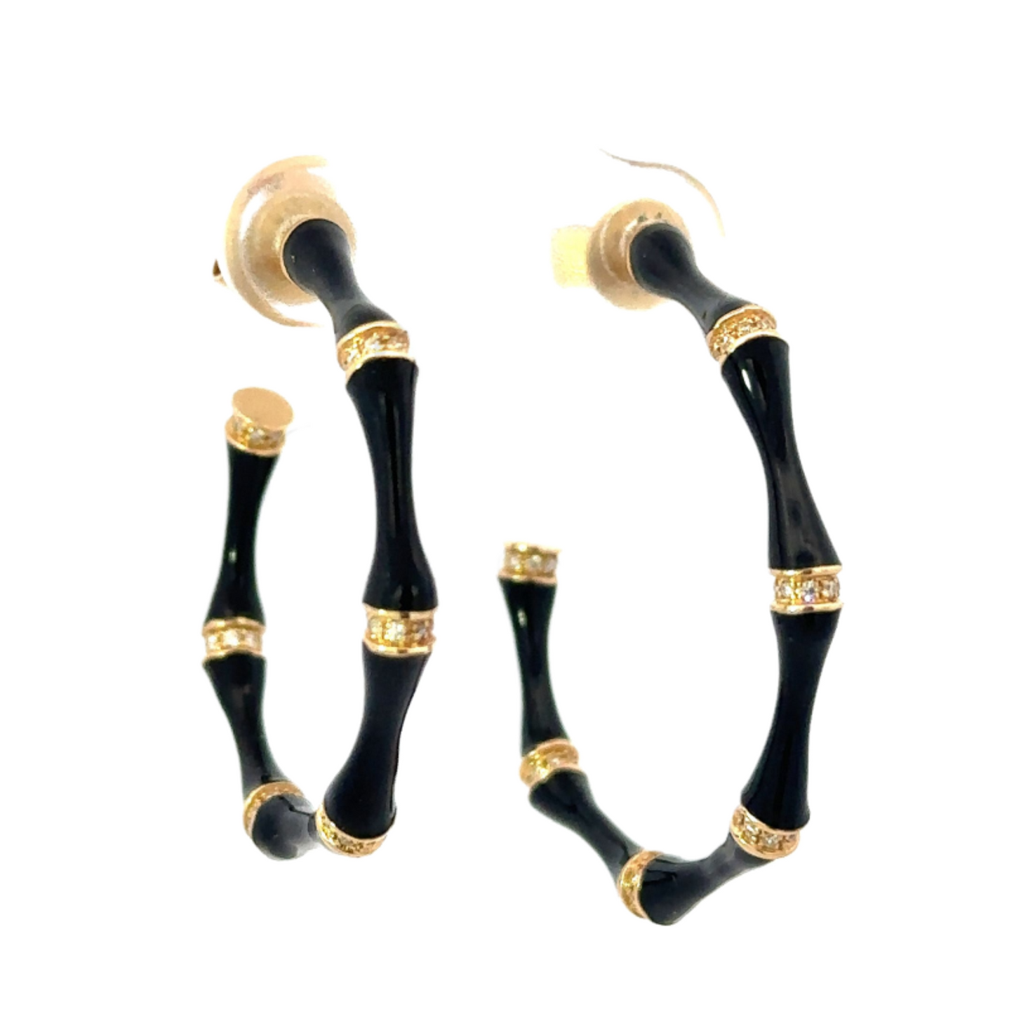 Enamel and Pave Diamond Bamboo Hoops
