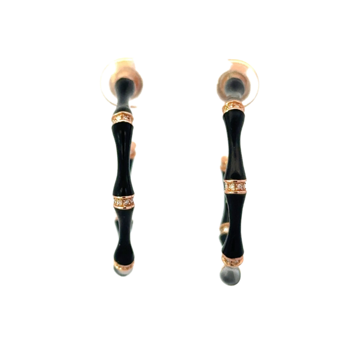 Enamel and Pave Diamond Bamboo Hoops
