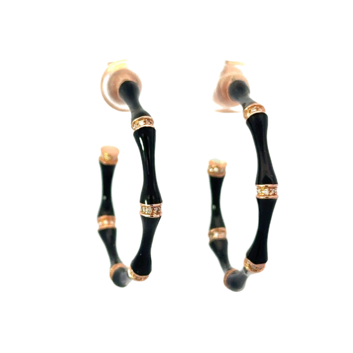 Enamel and Pave Diamond Bamboo Hoops