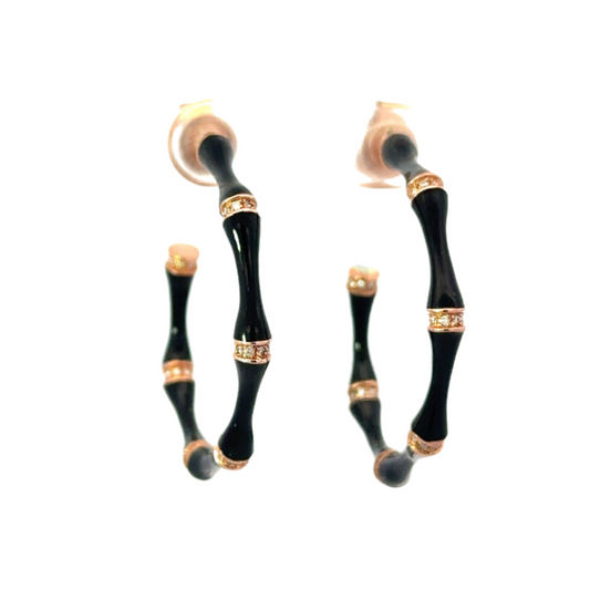 Enamel and Pave Diamond Bamboo Hoops