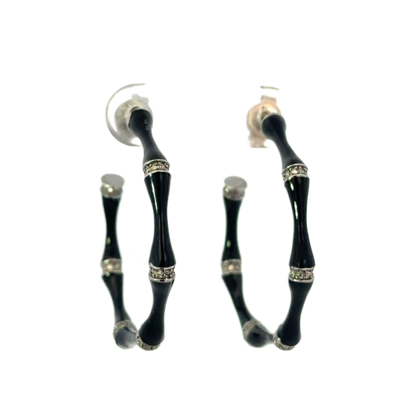 Enamel and Pave Diamond Bamboo Hoops