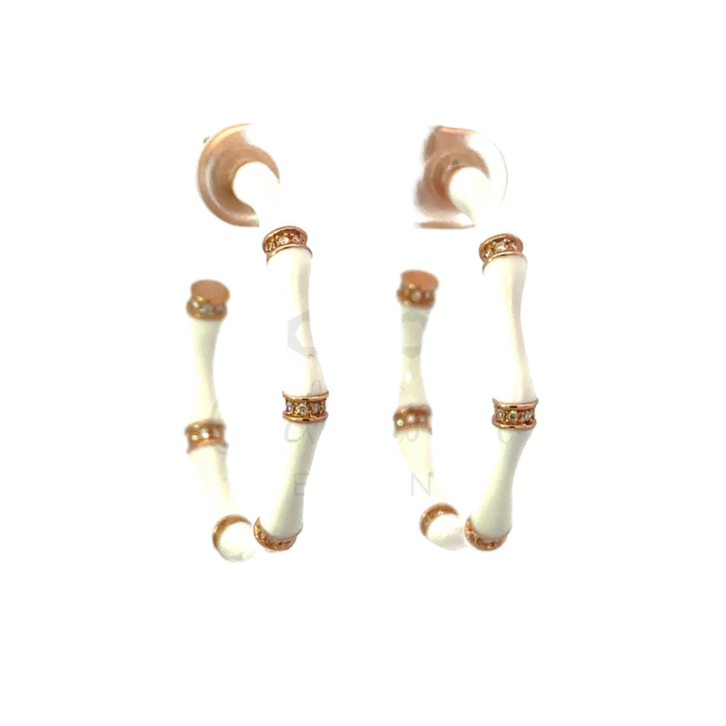 Enamel and Pave Diamond Bamboo Hoops