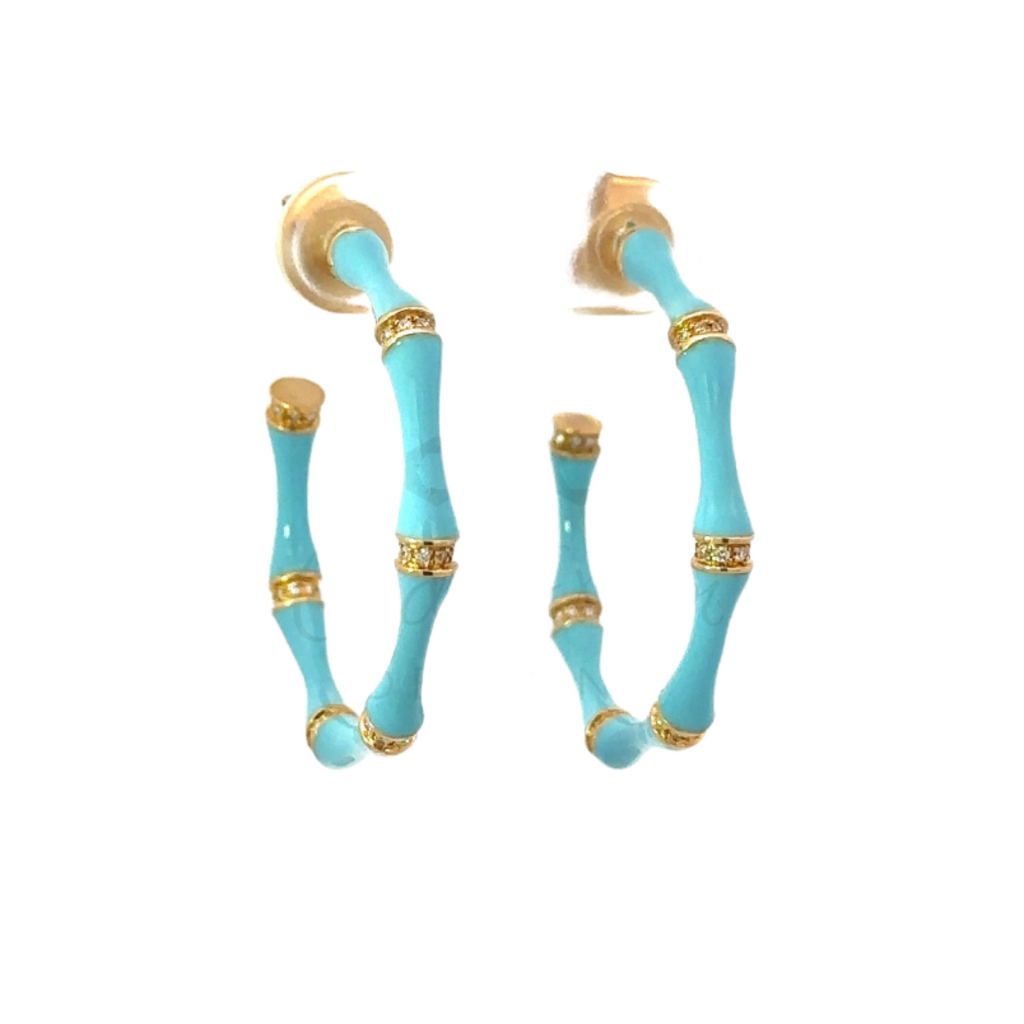 Enamel and Pave Diamond Bamboo Hoops