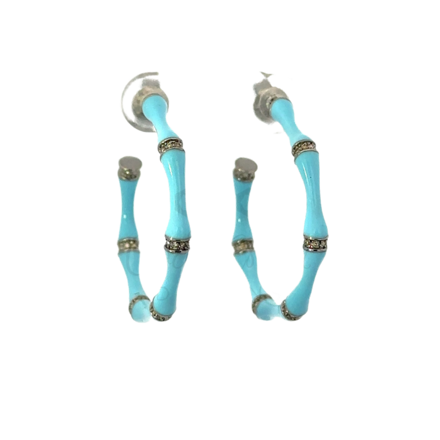 Enamel and Pave Diamond Bamboo Hoops