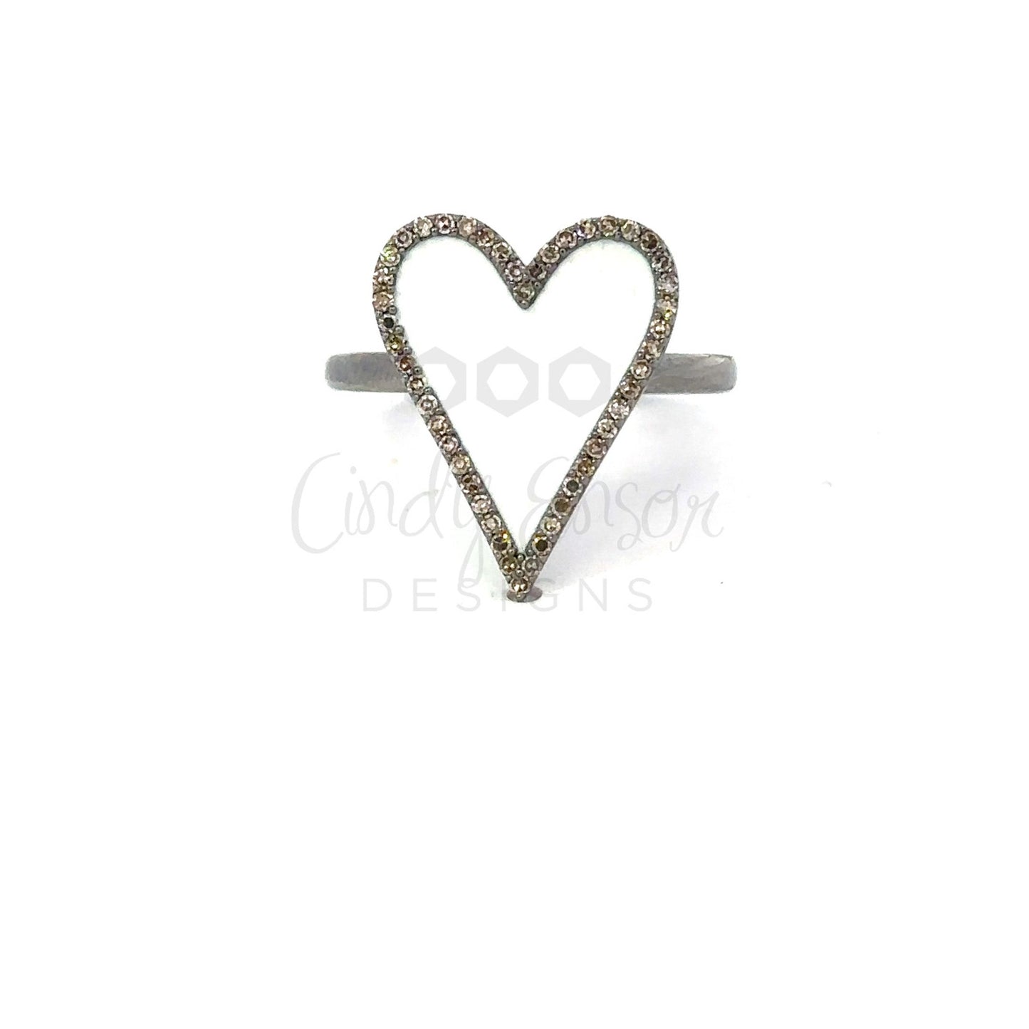 Pave Diamond Enamel Heart Ring