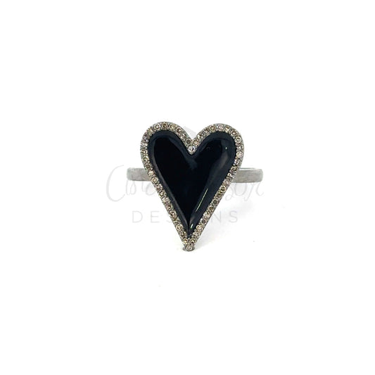 Pave Diamond Enamel Heart Ring